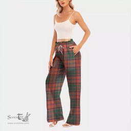 ScotsTee Shop Scottish Stewart of Appin Ancient Clan Tartan Womens Waist Fungus Edge Wide Leg Pants Tartan Pants