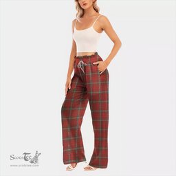 ScotsTee Shop Scottish MacLay Modern Clan Tartan Womens Waist Fungus Edge Wide Leg Pants Tartan Pants