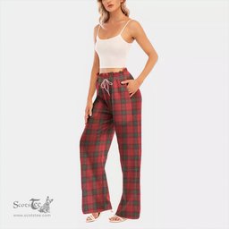ScotsTee Shop Scottish Seton Modern Clan Tartan Womens Waist Fungus Edge Wide Leg Pants Tartan Pants
