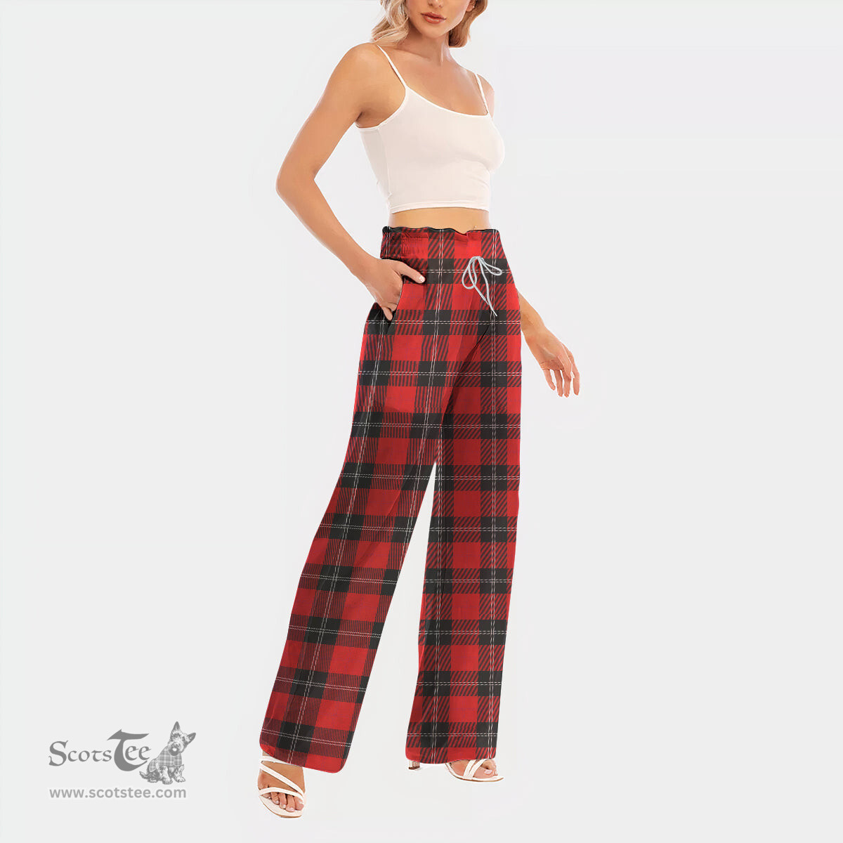 ScotsTee Shop Scottish Ramsay Modern Clan Tartan Womens Waist Fungus Edge Wide Leg Pants Tartan Pants
