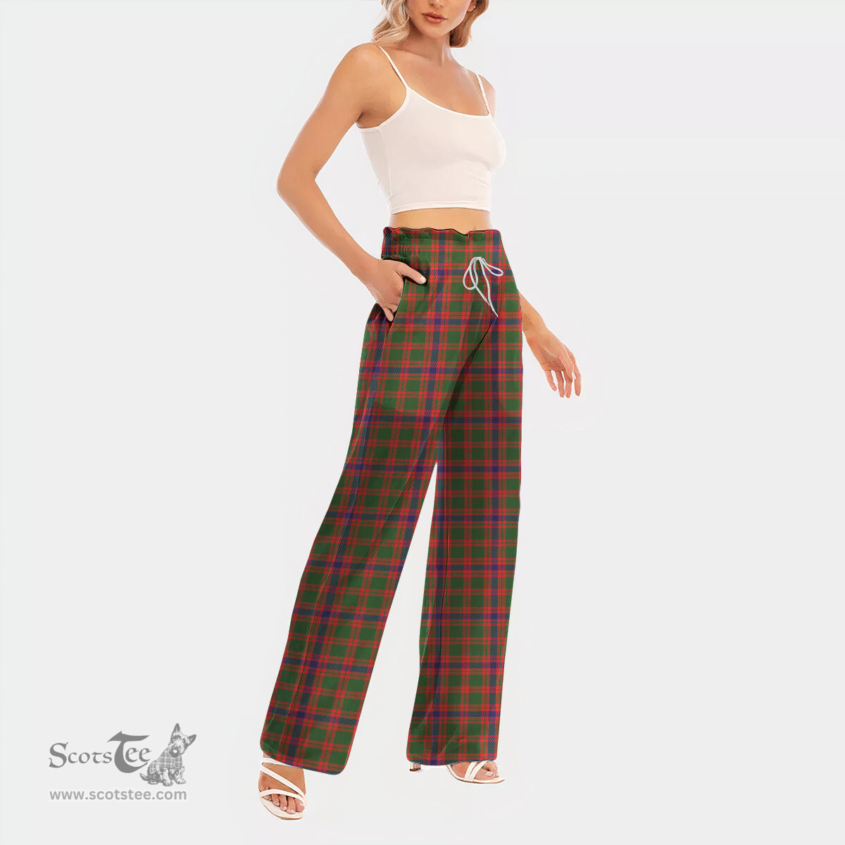 ScotsTee Shop Scottish Skene Modern Clan Tartan Womens Waist Fungus Edge Wide Leg Pants Tartan Pants
