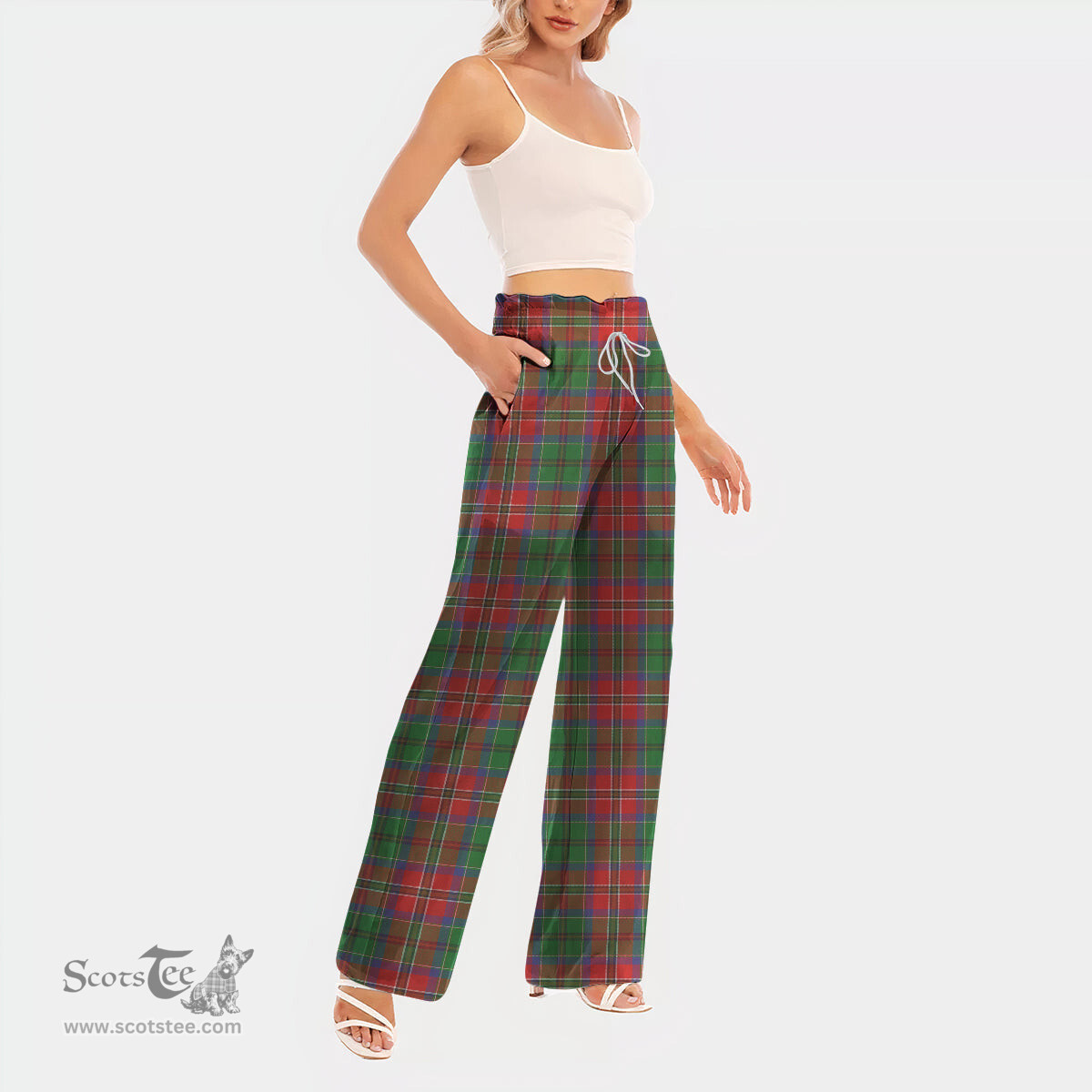 ScotsTee Shop Scottish McCulloch Clan Tartan Womens Waist Fungus Edge Wide Leg Pants Tartan Pants