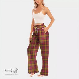 ScotsTee Shop Scottish Scrymgeour Clan Tartan Womens Waist Fungus Edge Wide Leg Pants Tartan Pants