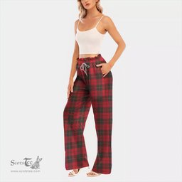 ScotsTee Shop Scottish Wallace Weathered Clan Tartan Womens Waist Fungus Edge Wide Leg Pants Tartan Pants