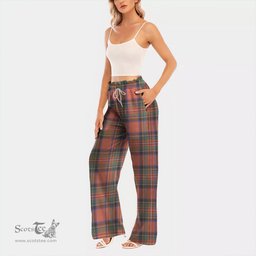ScotsTee Shop Scottish Stewart Royal Ancient Clan Tartan Womens Waist Fungus Edge Wide Leg Pants Tartan Pants