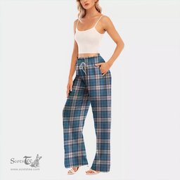 ScotsTee Shop Scottish Strathclyde District Clan Tartan Womens Waist Fungus Edge Wide Leg Pants Tartan Pants