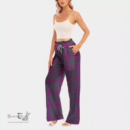 ScotsTee Shop Scottish Wardlaw Modern Clan Tartan Womens Waist Fungus Edge Wide Leg Pants Tartan Pants