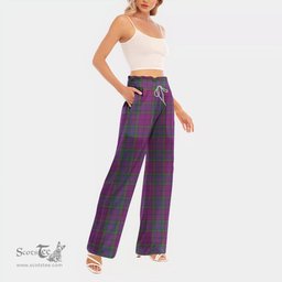 ScotsTee Shop Scottish Wardlaw Modern Clan Tartan Womens Waist Fungus Edge Wide Leg Pants Tartan Pants
