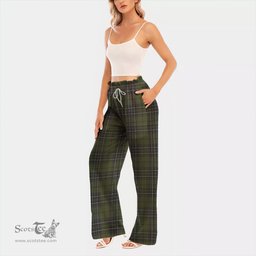 ScotsTee Shop Scottish MacLean Hunting Clan Tartan Womens Waist Fungus Edge Wide Leg Pants Tartan Pants
