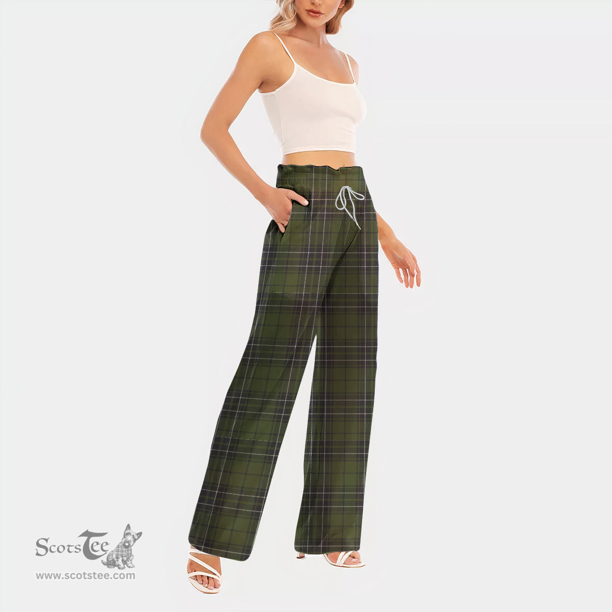 ScotsTee Shop Scottish MacLean Hunting Clan Tartan Womens Waist Fungus Edge Wide Leg Pants Tartan Pants