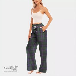 ScotsTee Shop Scottish Sinclair Hunting Modern Clan Tartan Womens Waist Fungus Edge Wide Leg Pants Tartan Pants