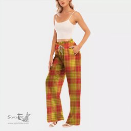 ScotsTee Shop Scottish MacMillan Clan Clan Tartan Womens Waist Fungus Edge Wide Leg Pants Tartan Pants