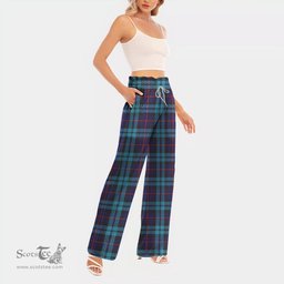 ScotsTee Shop Scottish McCorquodale Clan Tartan Womens Waist Fungus Edge Wide Leg Pants Tartan Pants