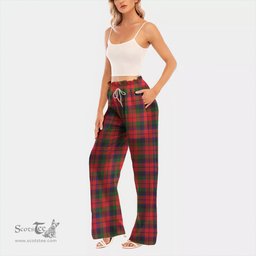 ScotsTee Shop Scottish MacNaughton Modern Clan Tartan Womens Waist Fungus Edge Wide Leg Pants Tartan Pants
