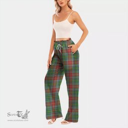 ScotsTee Shop Scottish Muirhead Clan Tartan Womens Waist Fungus Edge Wide Leg Pants Tartan Pants