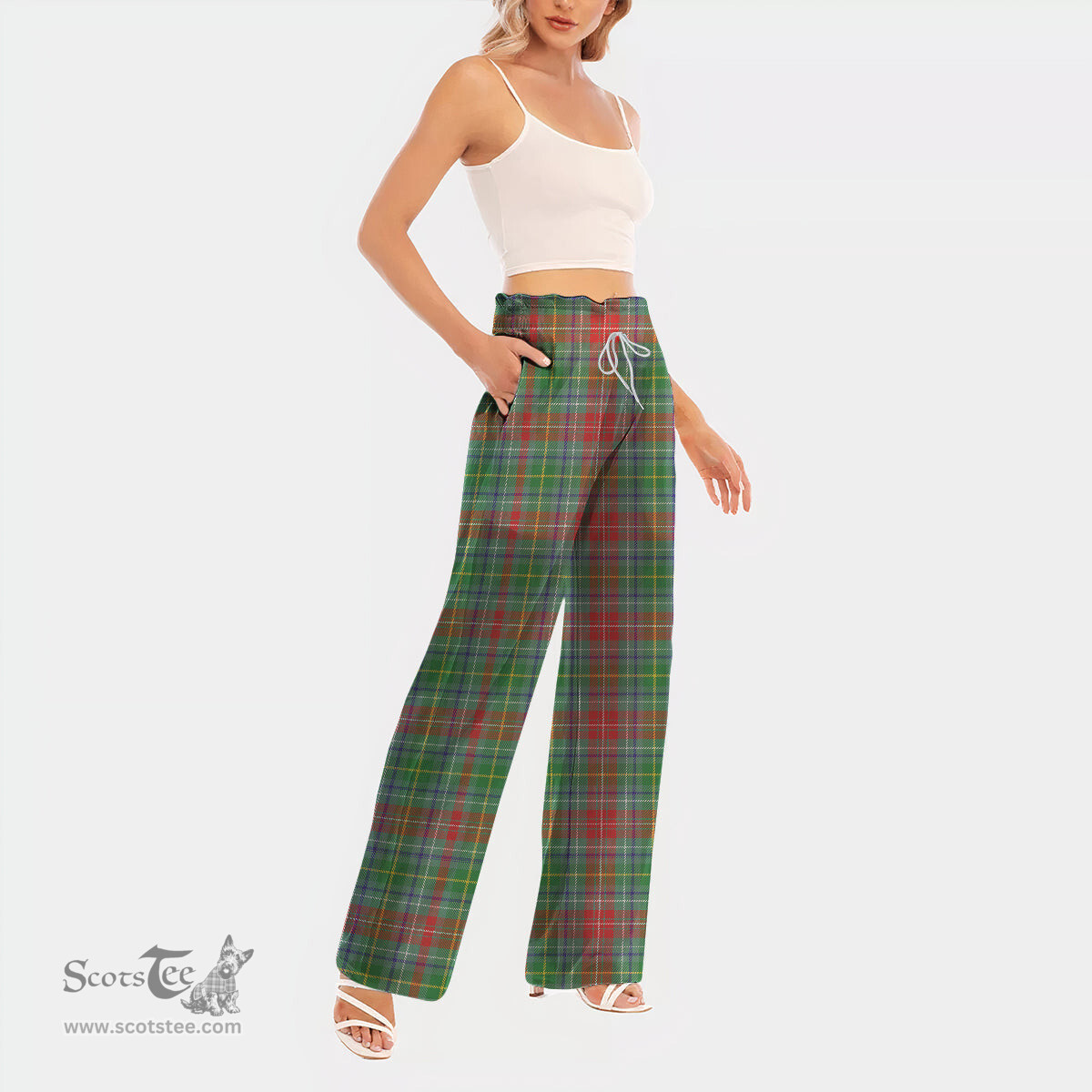 ScotsTee Shop Scottish Muirhead Clan Tartan Womens Waist Fungus Edge Wide Leg Pants Tartan Pants