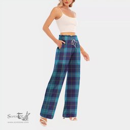 ScotsTee Shop Scottish McKerrell Clan Tartan Womens Waist Fungus Edge Wide Leg Pants Tartan Pants