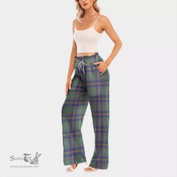ScotsTee Shop Scottish US Marine Clan Tartan Womens Waist Fungus Edge Wide Leg Pants Tartan Pants