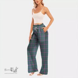 ScotsTee Shop Scottish Pitcairn Hunting Clan Tartan Womens Waist Fungus Edge Wide Leg Pants Tartan Pants
