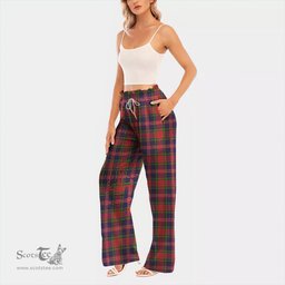 ScotsTee Shop Scottish MacPherson Modern Clan Tartan Womens Waist Fungus Edge Wide Leg Pants Tartan Pants