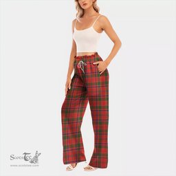 ScotsTee Shop Scottish Munro Modern Clan Tartan Womens Waist Fungus Edge Wide Leg Pants Tartan Pants