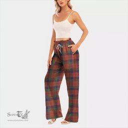 ScotsTee Shop Scottish Nicolson Ancient Clan Tartan Womens Waist Fungus Edge Wide Leg Pants Tartan Pants