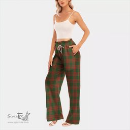 ScotsTee Shop Scottish Menzies Green Modern Clan Tartan Womens Waist Fungus Edge Wide Leg Pants Tartan Pants