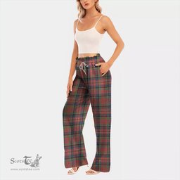 ScotsTee Shop Scottish MacPherson Ancient Clan Tartan Womens Waist Fungus Edge Wide Leg Pants Tartan Pants