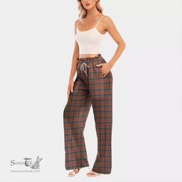 ScotsTee Shop Scottish MacNaughton Ancient Clan Tartan Womens Waist Fungus Edge Wide Leg Pants Tartan Pants