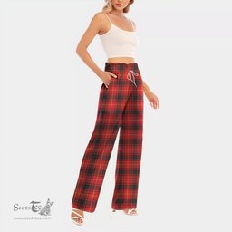ScotsTee Shop Scottish MacIver Modern Clan Tartan Womens Waist Fungus Edge Wide Leg Pants Tartan Pants