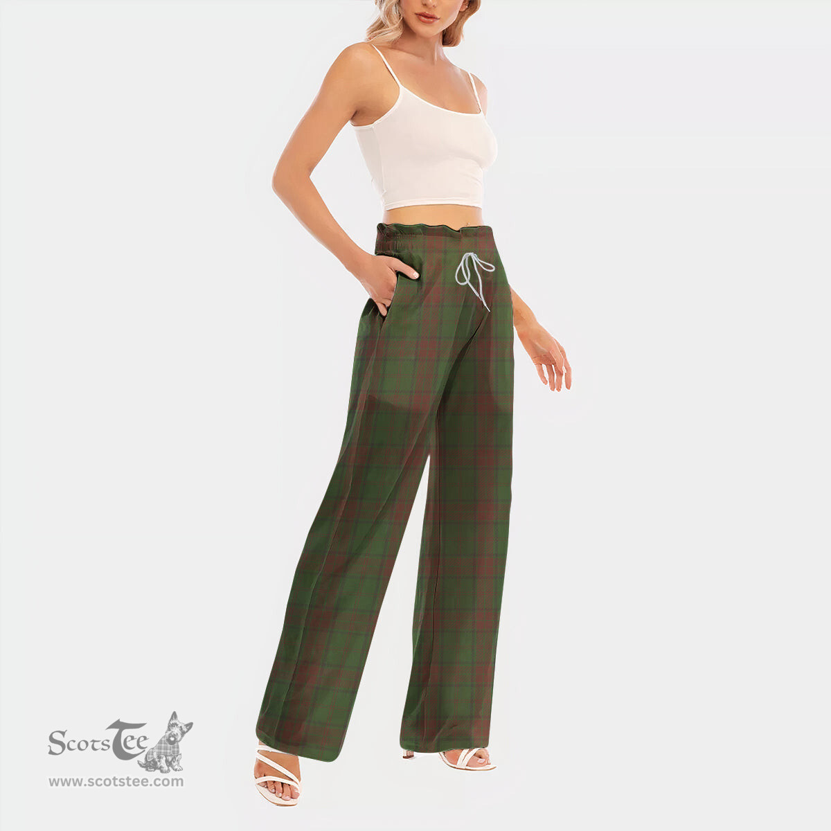 ScotsTee Shop Scottish Maxwell Hunting Clan Tartan Womens Waist Fungus Edge Wide Leg Pants Tartan Pants