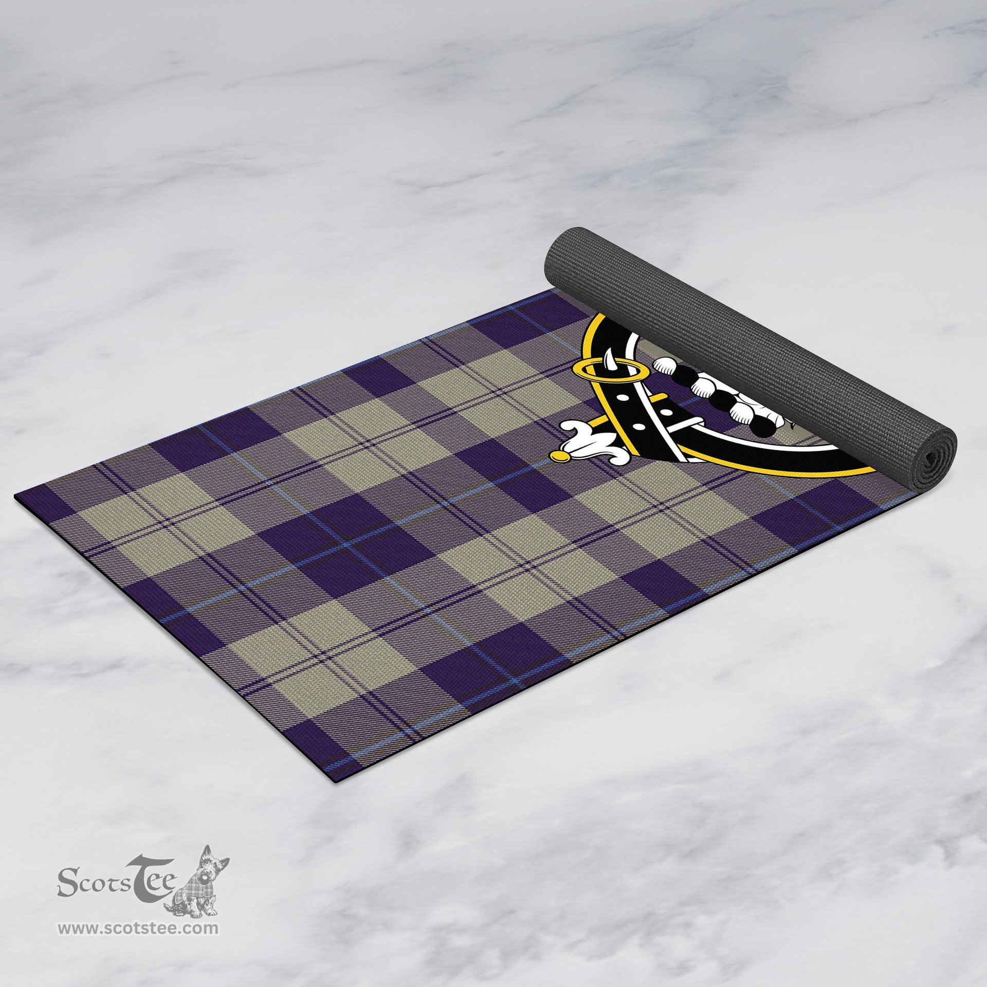 ScotsTee Shop Scottish Cunningham Dress Blue Dancers Clan Crest Tartan Rubber Yoga Mat