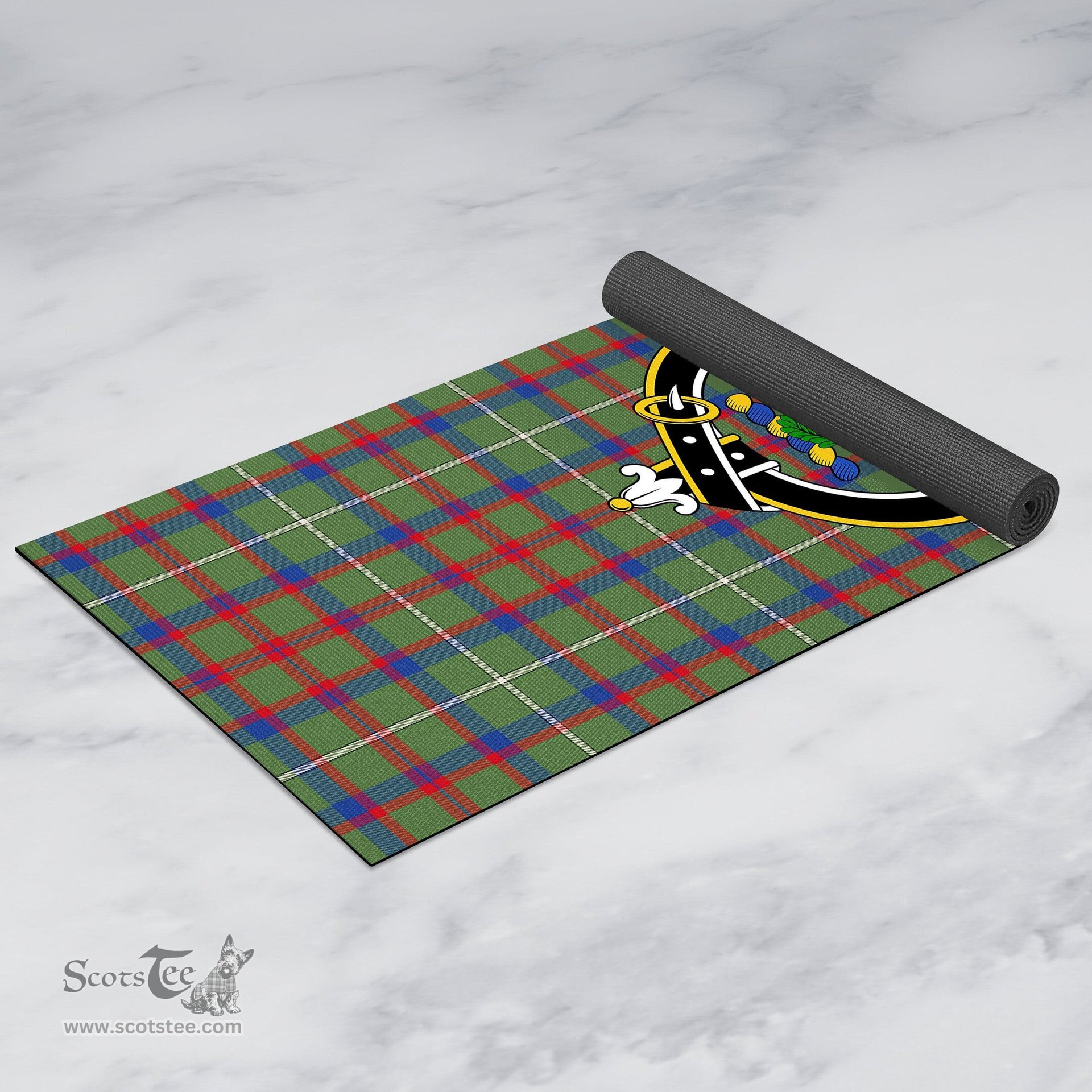 ScotsTee Shop Scottish Shaw Green Modern Clan Crest Tartan Rubber Yoga Mat