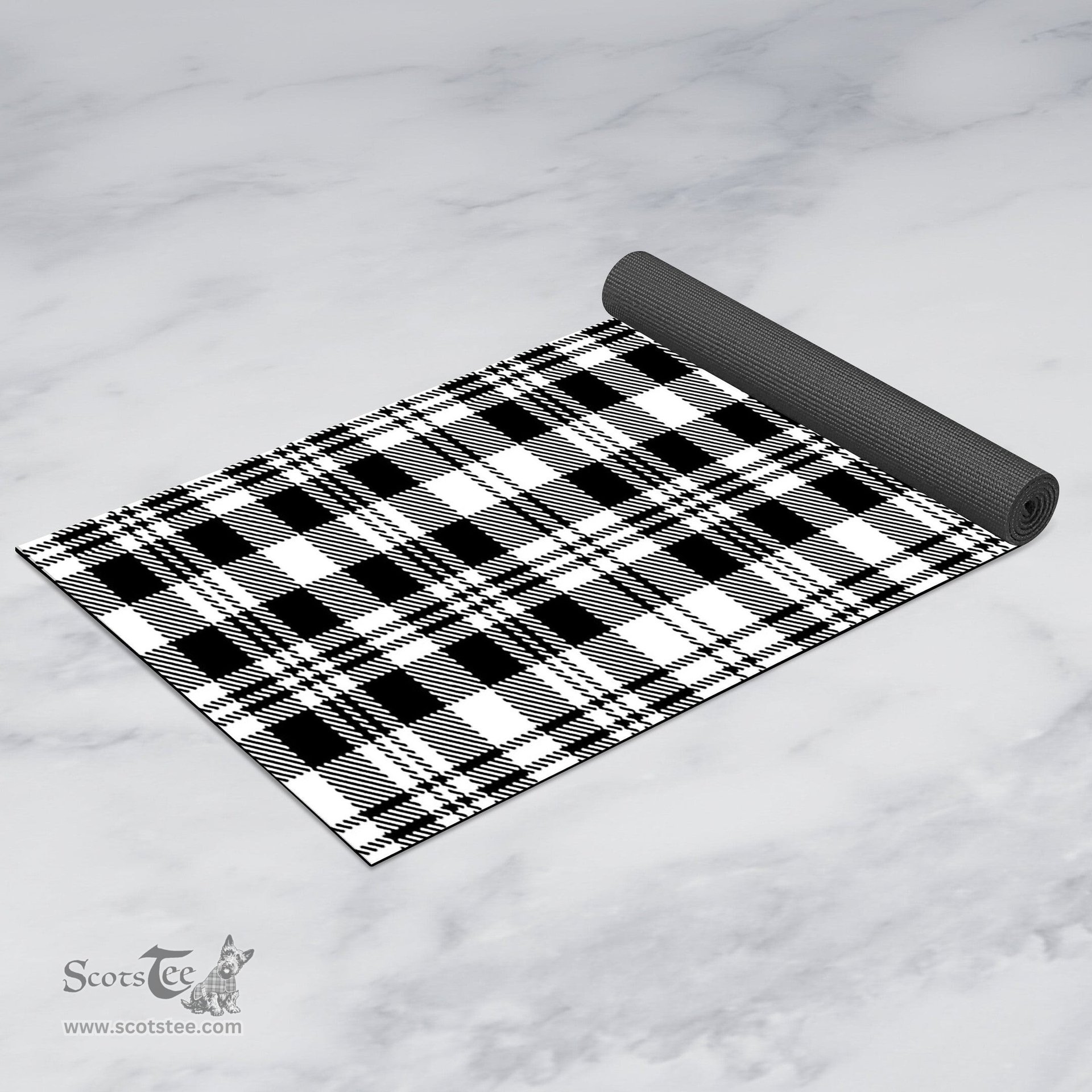 ScotsTee Shop Scottish Scott Black White Modern Clan Tartan Rubber Yoga Mat