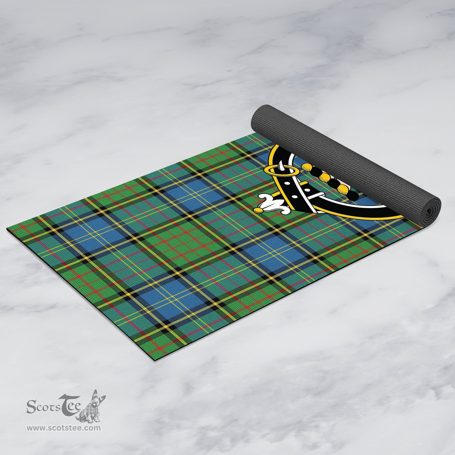 ScotsTee Shop Scottish MacMillan Hunting Ancient Clan Crest Tartan Rubber Yoga Mat