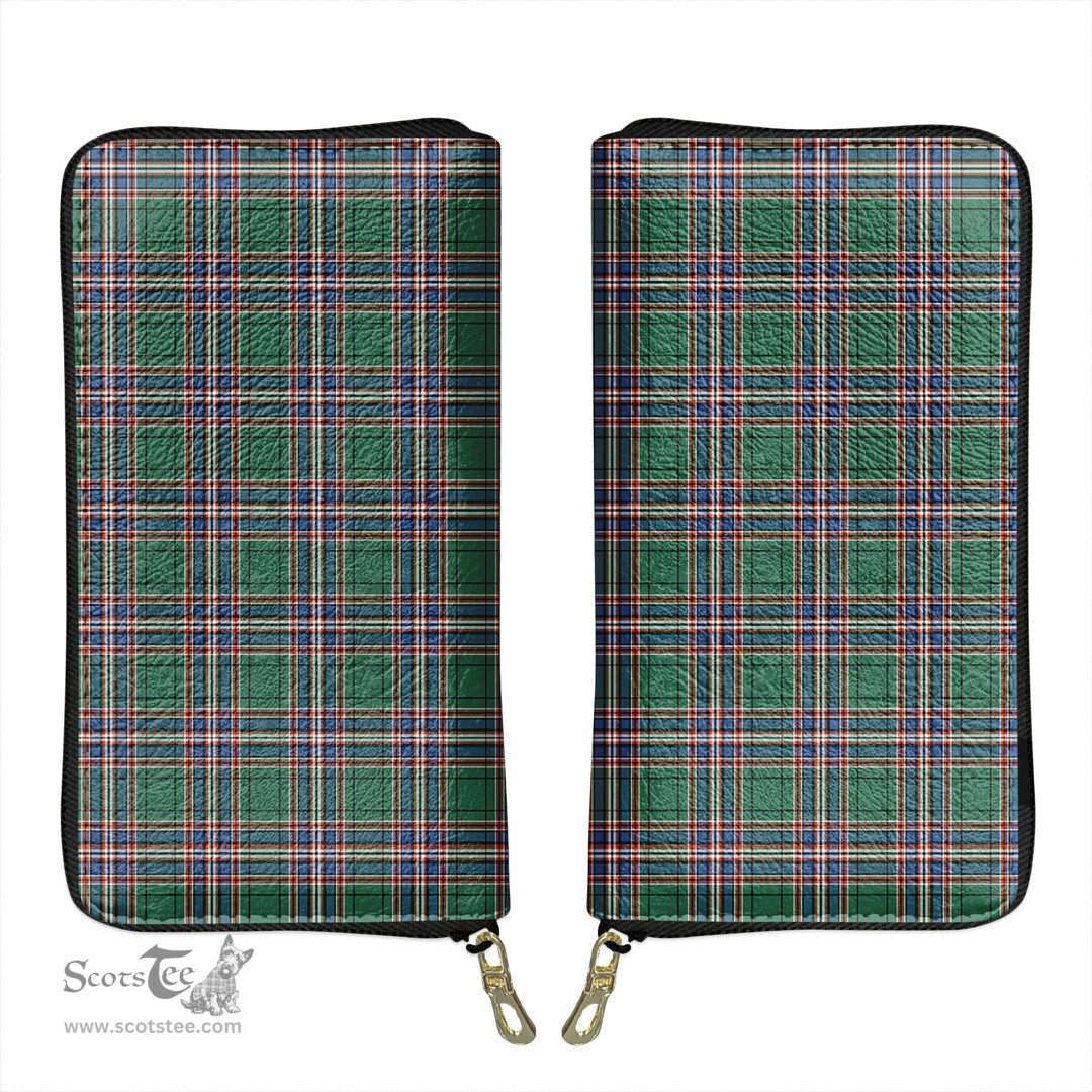 Scottish MacFarlane Hunting Ancient Clan Tartan Leather Clutch Purse