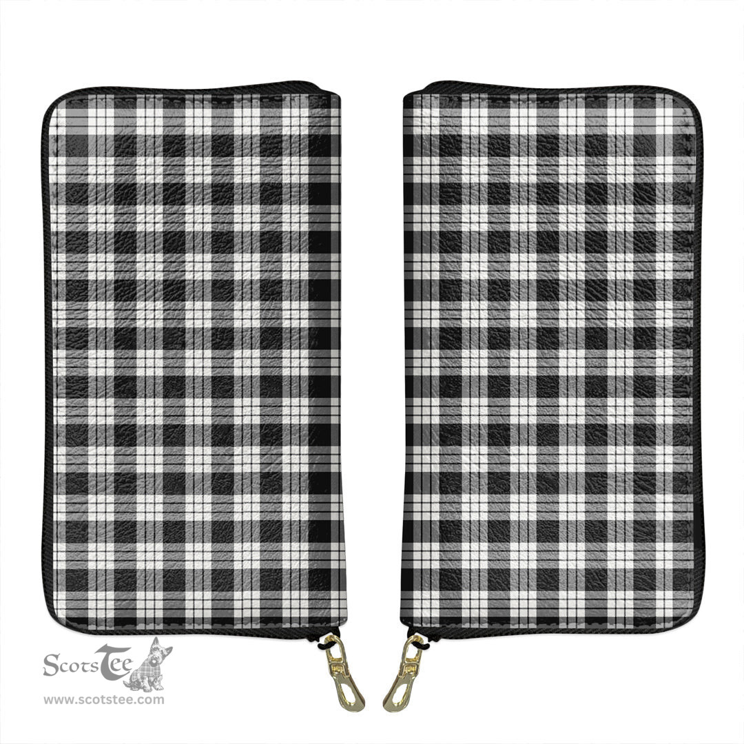 Scottish MacFarlane Black and White Ancient Clan Tartan Leather Clutch Purse