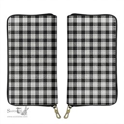 Scottish MacFarlane Black and White Ancient Clan Tartan Leather Clutch Purse