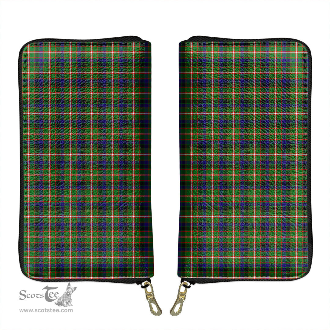 Scottish Reid Green Clan Tartan Leather Clutch Purse