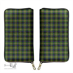 Scottish Reid Green Clan Tartan Leather Clutch Purse