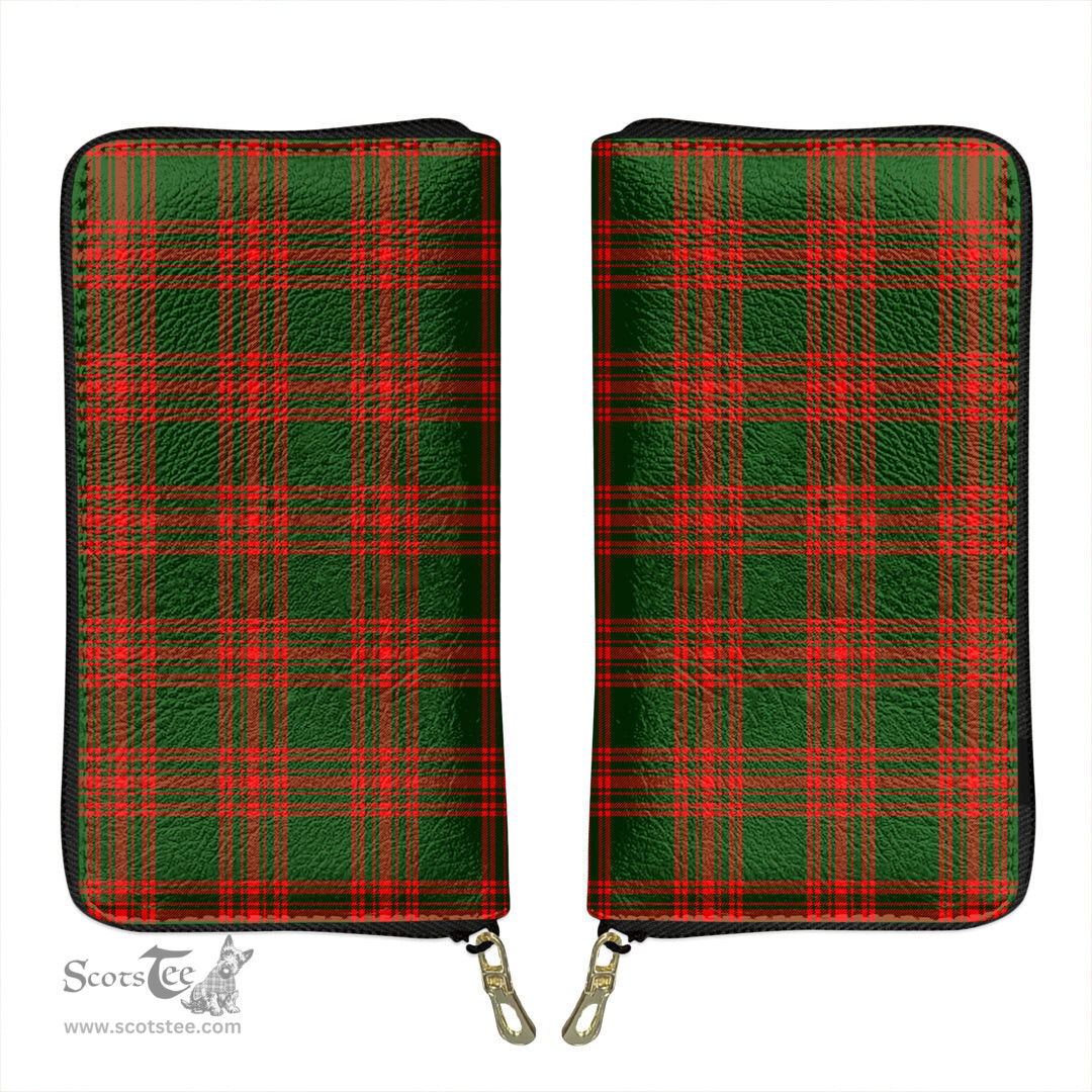 Scottish Menzies Green Modern Clan Tartan Leather Clutch Purse