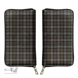 Scottish Stewart Old Weathered Clan Tartan Leather Clutch Purse