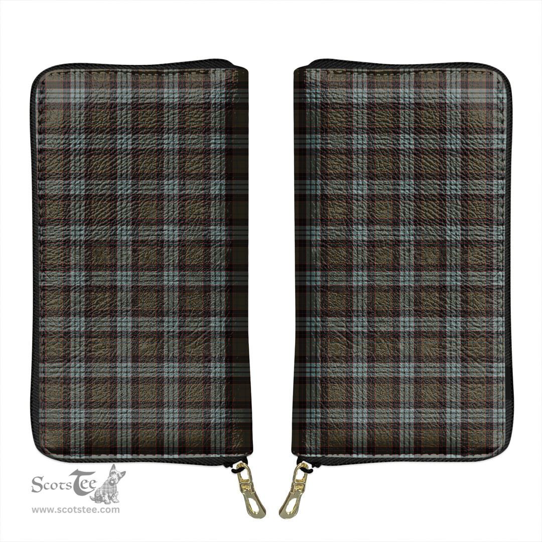Scottish Stewart Old Weathered Clan Tartan Leather Clutch Purse