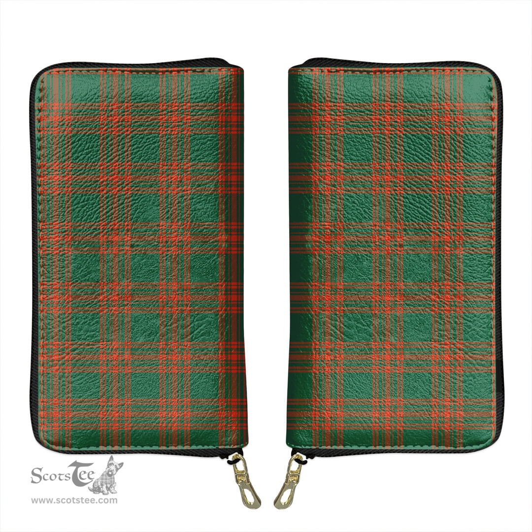 Scottish Menzies Green Ancient Clan Tartan Leather Clutch Purse