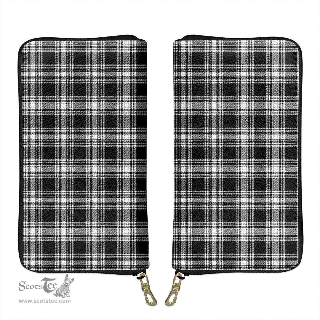Scottish Menzies Black and White Modern Clan Tartan Leather Clutch Purse