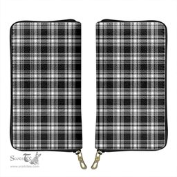 Scottish Menzies Black and White Modern Clan Tartan Leather Clutch Purse