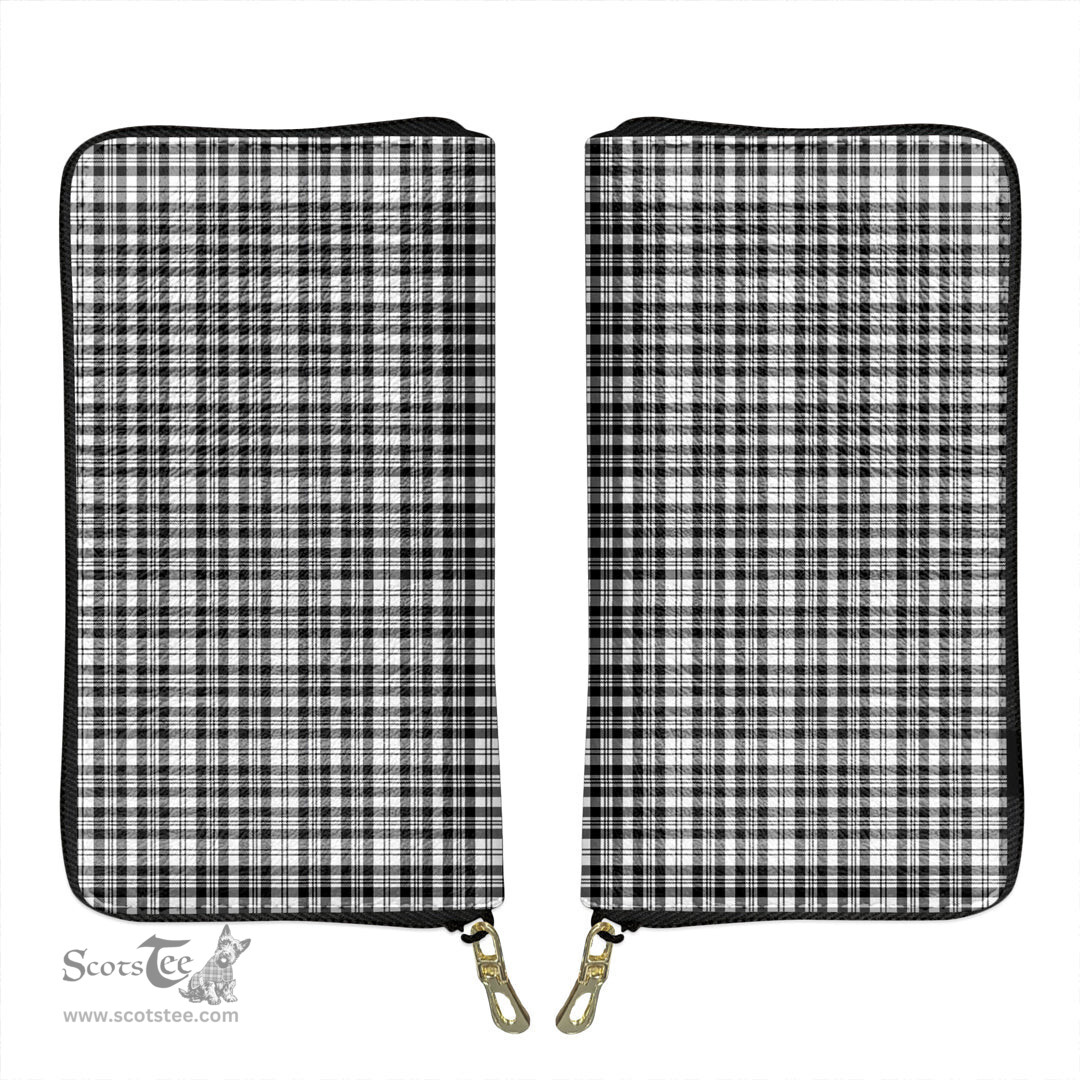 Scottish Scott Black and White Modern Clan Tartan Leather Clutch Purse