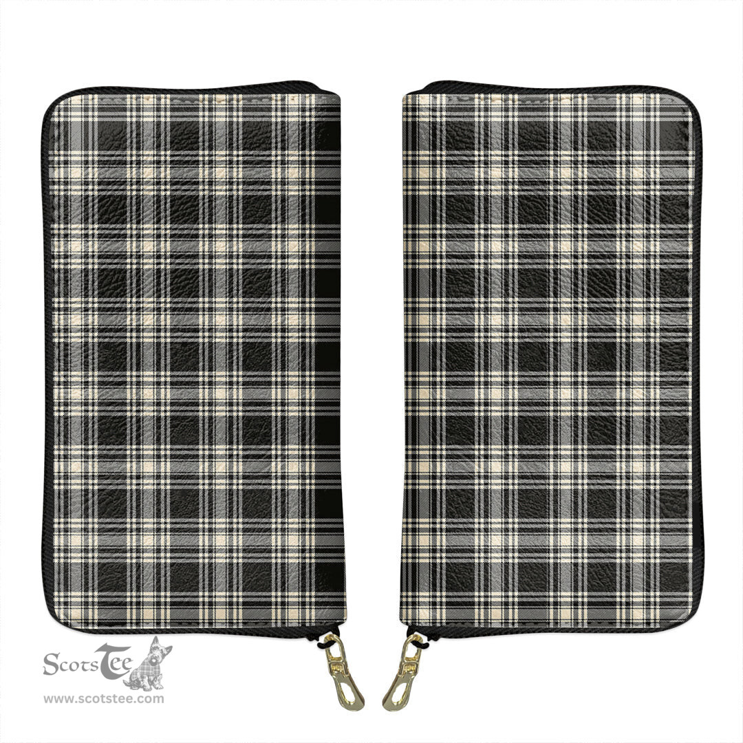 Scottish Menzies Black and White Ancient Clan Tartan Leather Clutch Purse
