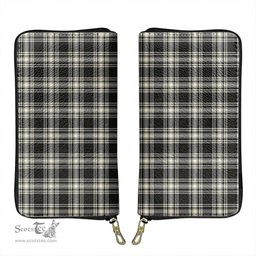 Scottish Menzies Black and White Ancient Clan Tartan Leather Clutch Purse
