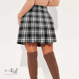 Scottish Menzies Black White Modern Clan Crest Tartan Womens Mini Skirt Tartan Plaid Skirt